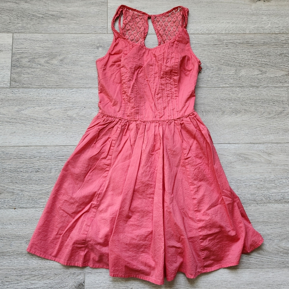 LC Lauren Conrad Pink Sleeveless Dress Womens 2 Lace Pleated Cotton Cottagecore